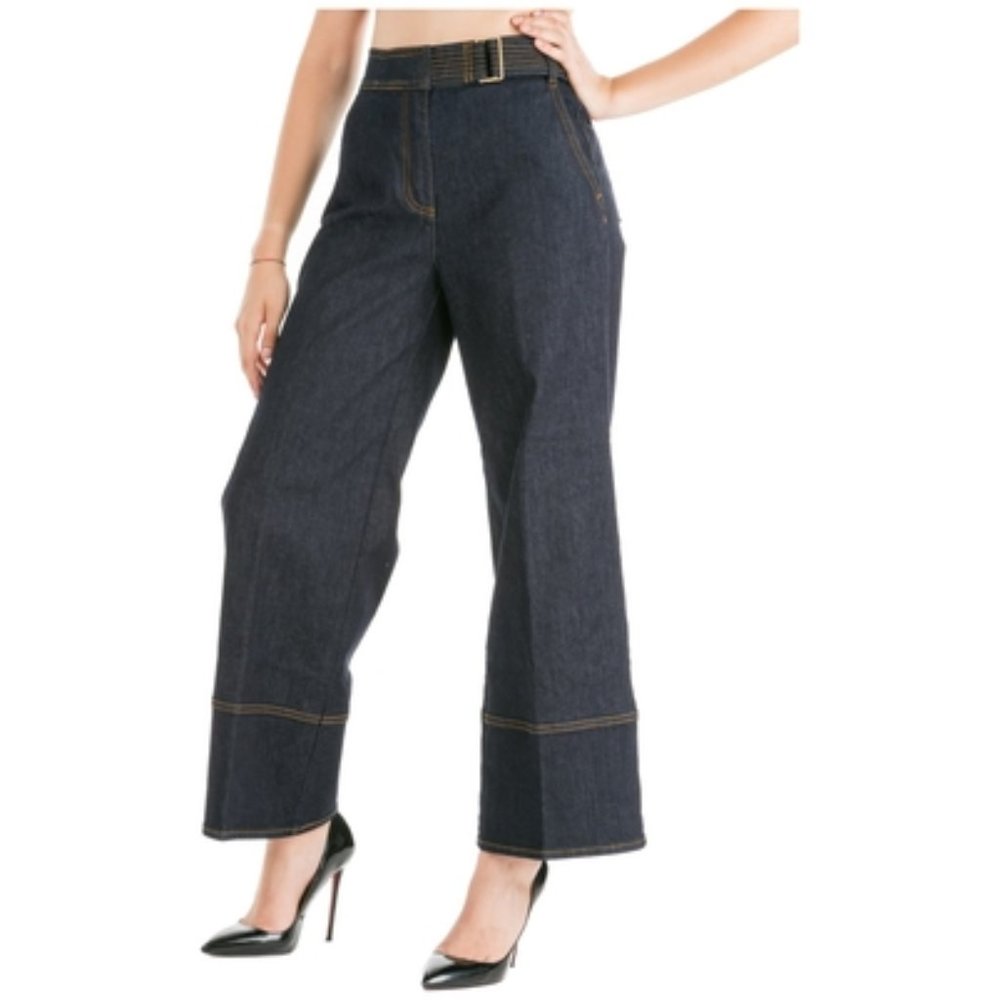 Tory Burch Womans Dark Wash Wide Leg Palazzo Jeans